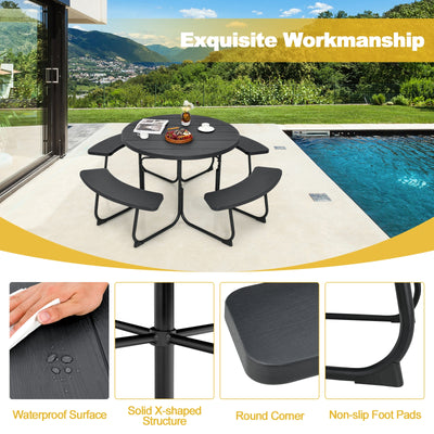 8-Person Outdoor Picnic Table and Bench Set with Umbrella Hole-Black