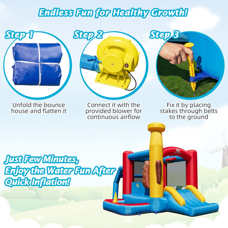 Baseball Themed Inflatable Bounce House with Ball Pit and Ocean Balls with 735W Blower