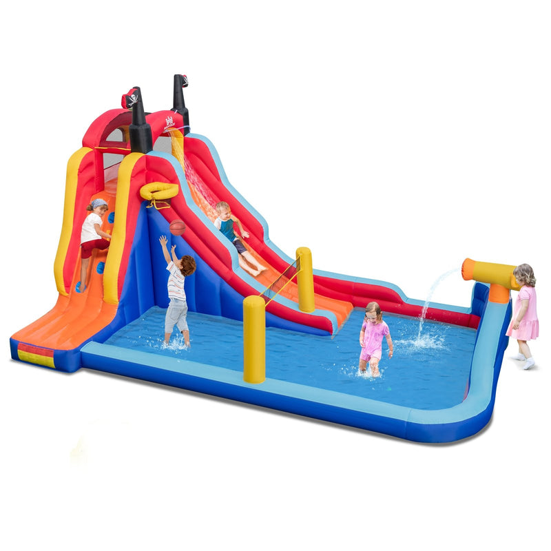 5-in-1 Inflatable Bounce House with 2 Water Slides and Large Splash Pool Without Blower