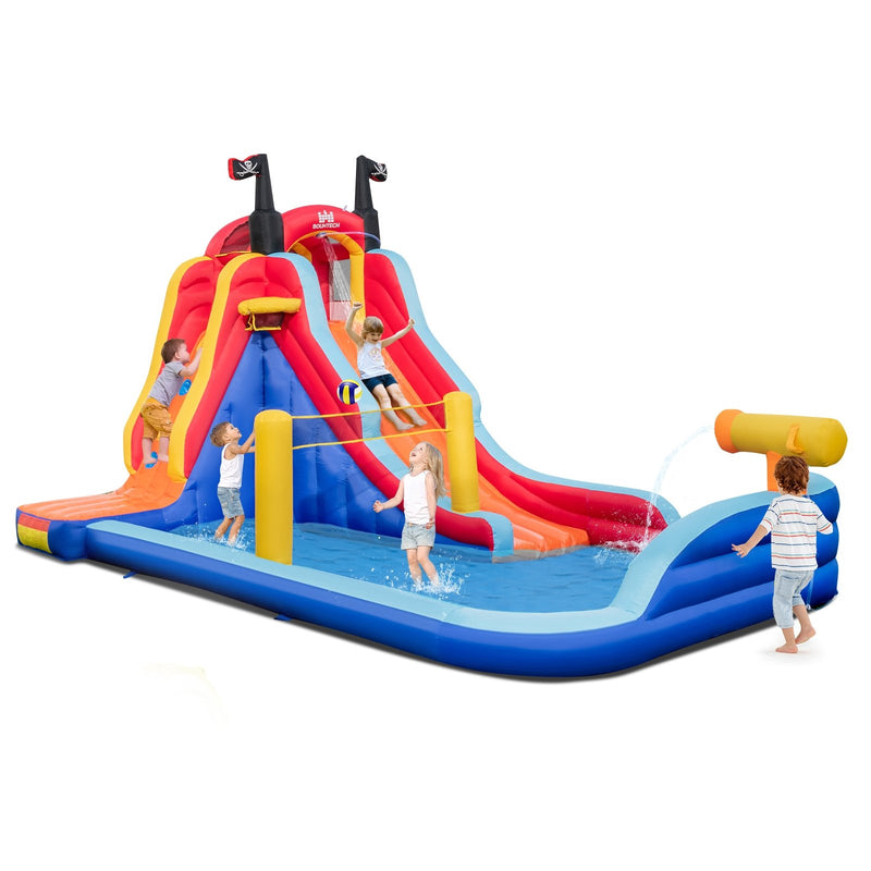 5-in-1 Inflatable Bounce House with 2 Water Slides and Large Splash Pool Without Blower