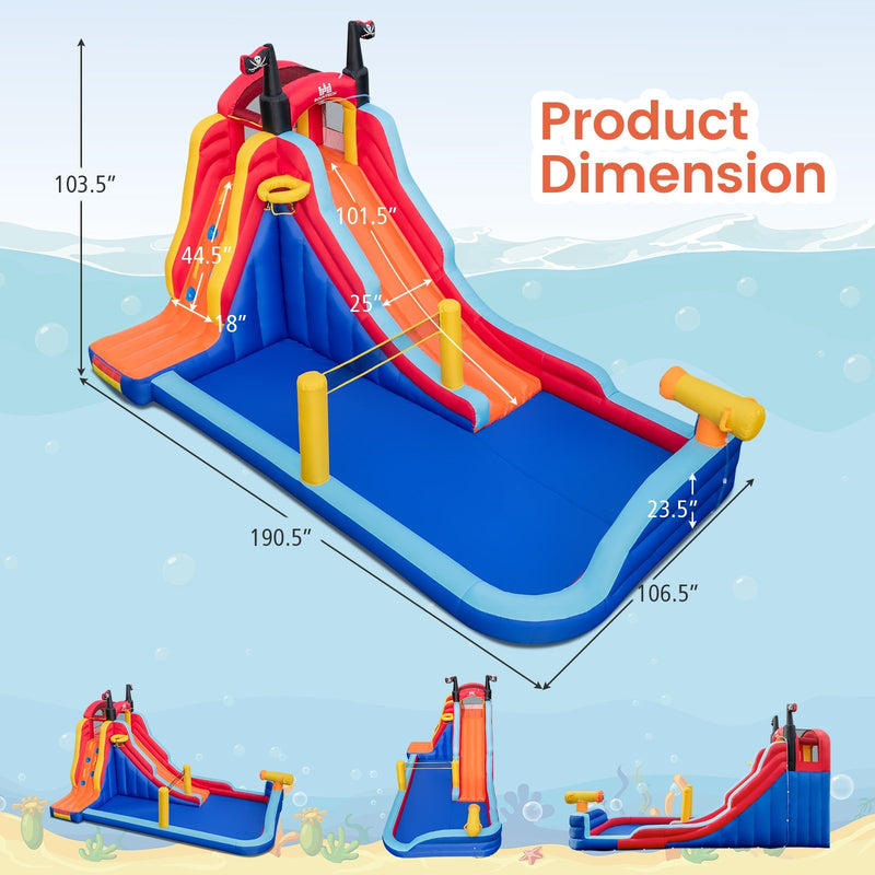 5-in-1 Inflatable Bounce House with 2 Water Slides and Large Splash Pool Without Blower