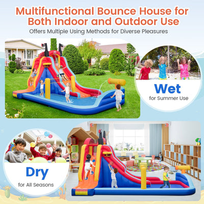 5-in-1 Inflatable Bounce House with 2 Water Slides and Large Splash Pool Without Blower