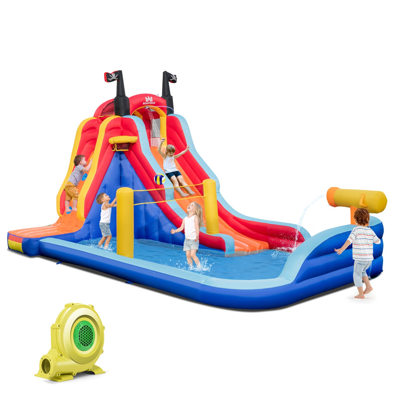 5-in-1 Inflatable Bounce House with 2 Water Slides and Large Splash Pool With 735W Blower