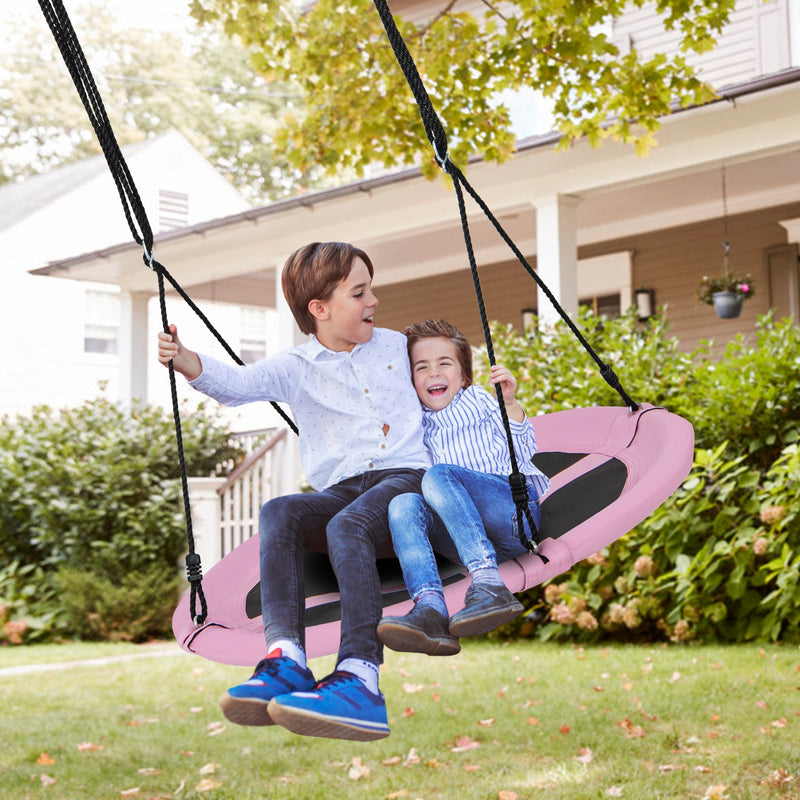 40 Inches Saucer Tree Swing Round with Adjustable Ropes and Carabiners-Pink