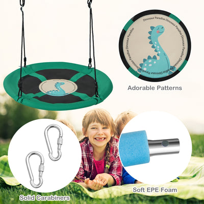 40 Inches Saucer Tree Swing Round with Adjustable Ropes and Carabiners-Green