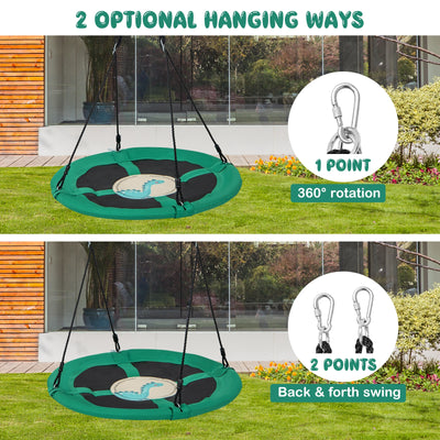 40 Inches Saucer Tree Swing Round with Adjustable Ropes and Carabiners-Green