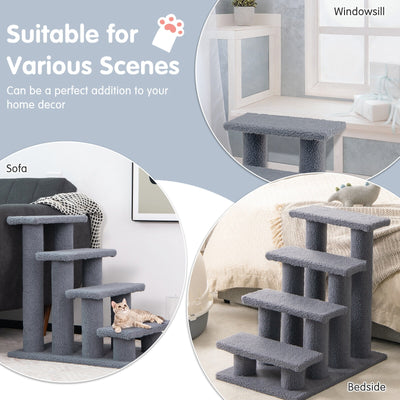 24 Inch 4-Step Pet Stairs Carpeted Ladder Ramp Scratching Post Cat Tree Climber-Gray