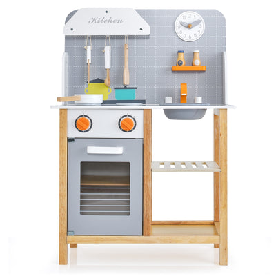 Wooden Toddler Pretend Kitchen Set with Cookware Accessories for Boys and Girls-Grey