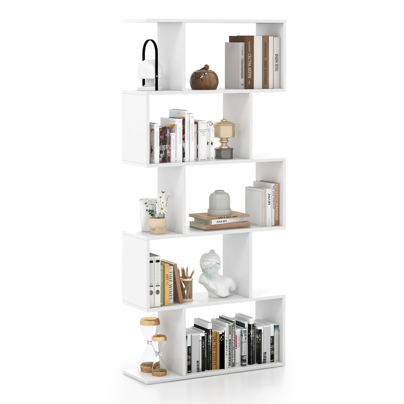 5-Tier Bookshelf with Anti-Toppling Device for Living Room Home Office-White