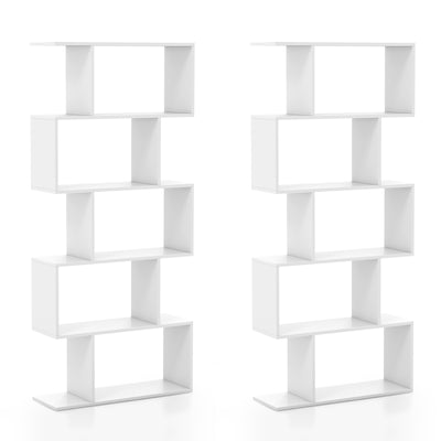 5-Tier Bookshelf with Anti-Toppling Device for Living Room Home Office-White