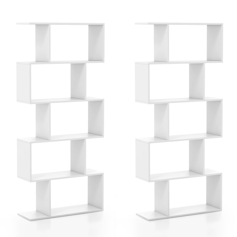 5-Tier Bookshelf with Anti-Toppling Device for Living Room Home Office-White