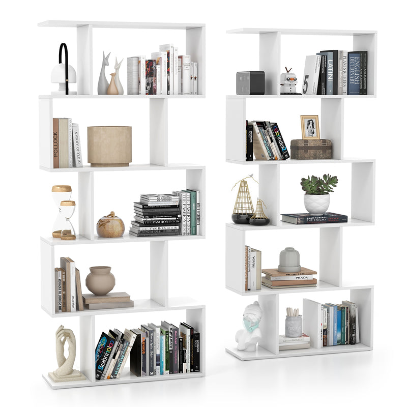 5-Tier Bookshelf with Anti-Toppling Device for Living Room Home Office-White