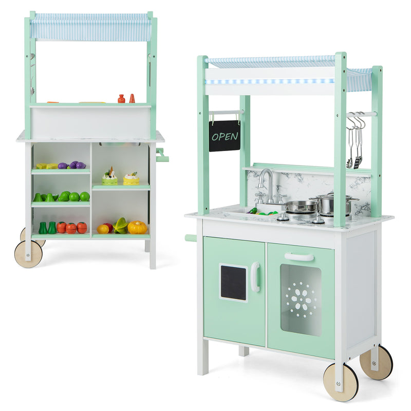 Double-sided Pretend Play Kitchen with Remote Control and LED Light Bars-Green