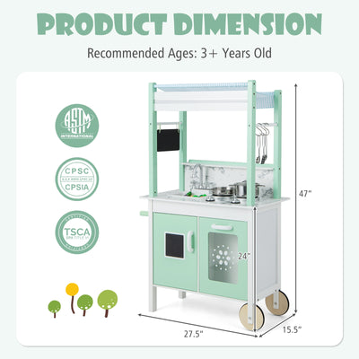 Double-sided Pretend Play Kitchen with Remote Control and LED Light Bars-Green