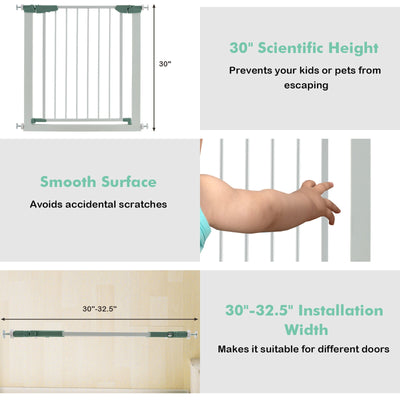 30-32.5 Inch Wide Safety Gate with 30 Inch Scientific Height for Baby and Pet-White