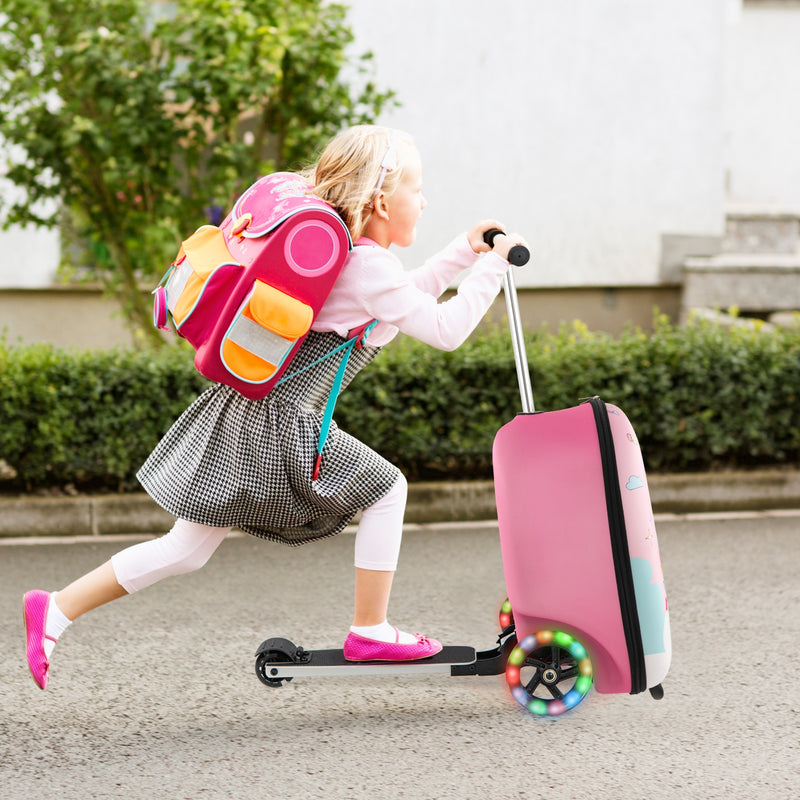 Hardshell Ride-on Suitcase Scooter with LED Flashing Wheels-Black & Pink