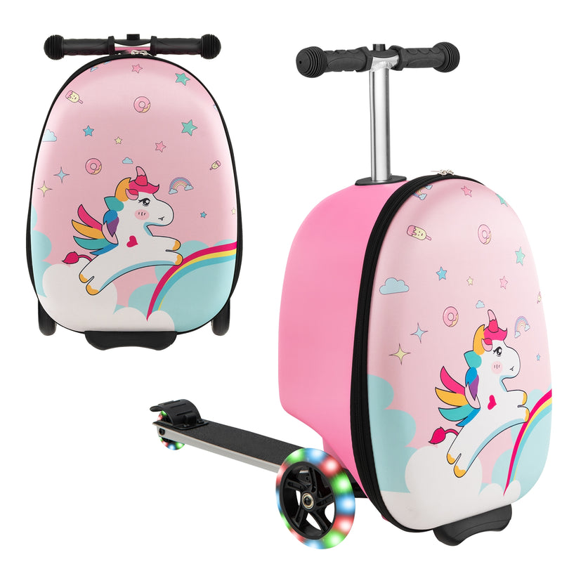 Hardshell Ride-on Suitcase Scooter with LED Flashing Wheels-Black & Pink