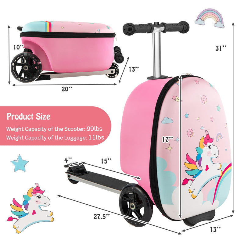 Hardshell Ride-on Suitcase Scooter with LED Flashing Wheels-Black & Pink