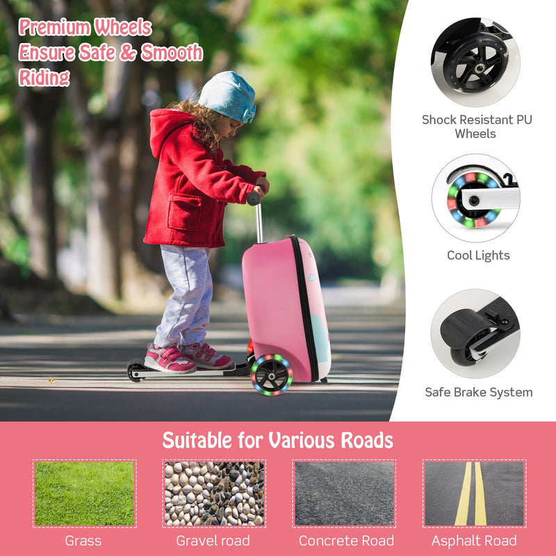 Hardshell Ride-on Suitcase Scooter with LED Flashing Wheels-Black & Pink