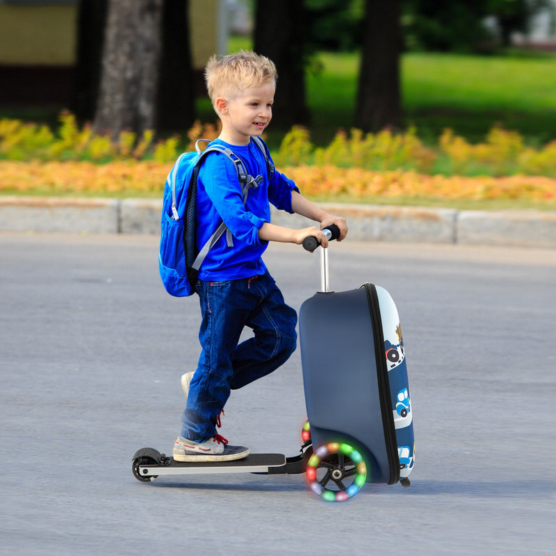 Hardshell Ride-on Suitcase Scooter with LED Flashing Wheels-Blue