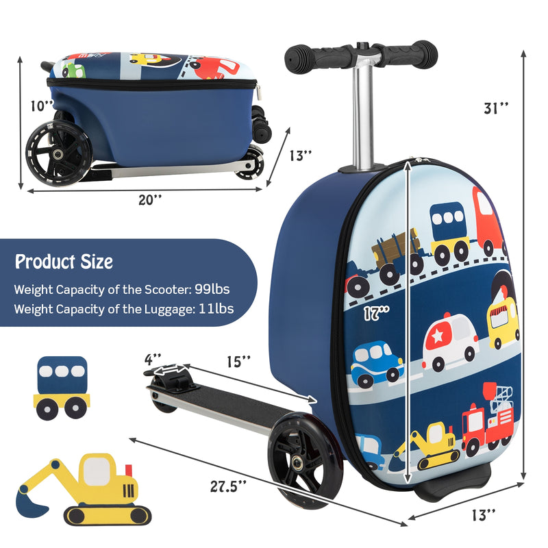 Hardshell Ride-on Suitcase Scooter with LED Flashing Wheels-Blue