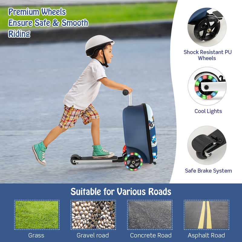 Hardshell Ride-on Suitcase Scooter with LED Flashing Wheels-Blue