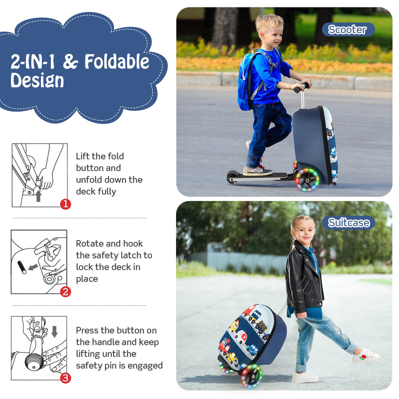 Hardshell Ride-on Suitcase Scooter with LED Flashing Wheels-Blue