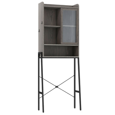 Over the Toilet Storage Cabinet with Sliding Acrylic Door and Adjustable Shelves-Gray