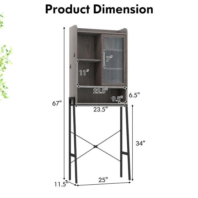 Over the Toilet Storage Cabinet with Sliding Acrylic Door and Adjustable Shelves-Gray