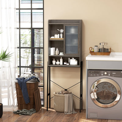 Over the Toilet Storage Cabinet with Sliding Acrylic Door and Adjustable Shelves-Gray