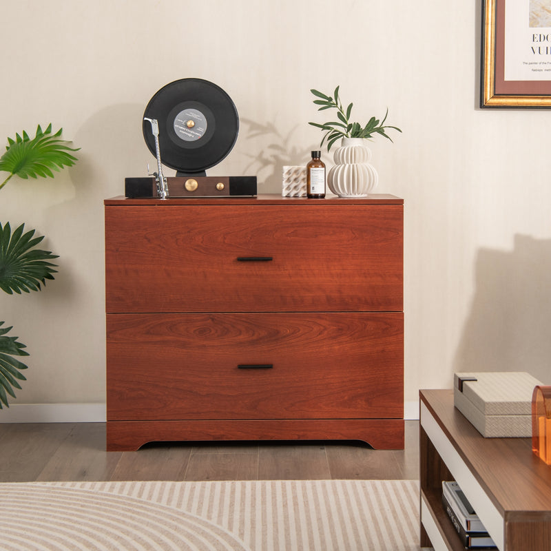 2-Drawer Lateral File Cabinet with Adjustable Bars for Home and Office-Walnut