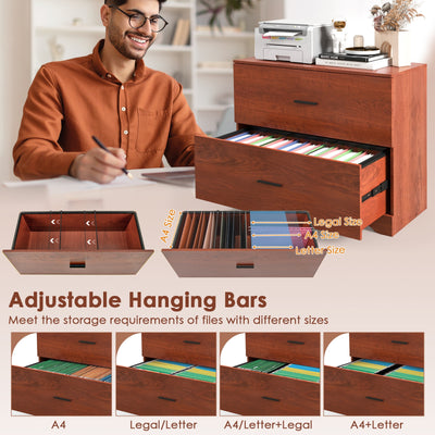 2-Drawer Lateral File Cabinet with Adjustable Bars for Home and Office-Walnut