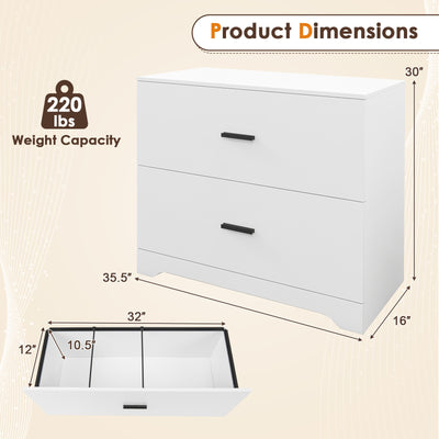 2-Drawer Lateral File Cabinet with Adjustable Bars for Home and Office-White