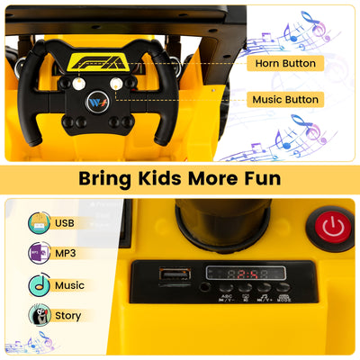 12V Kids Ride On Construction Tractor with Electric Adjustable Bucket-Yellow