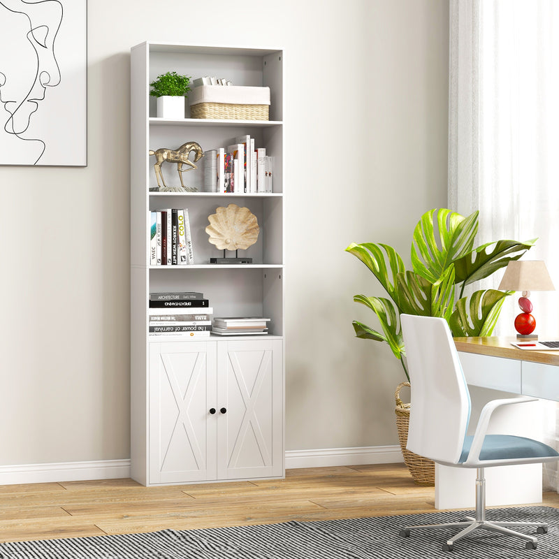 71 Inch Freestanding Bookshelf with 6 Shelves and 2-Door Cabinet-White