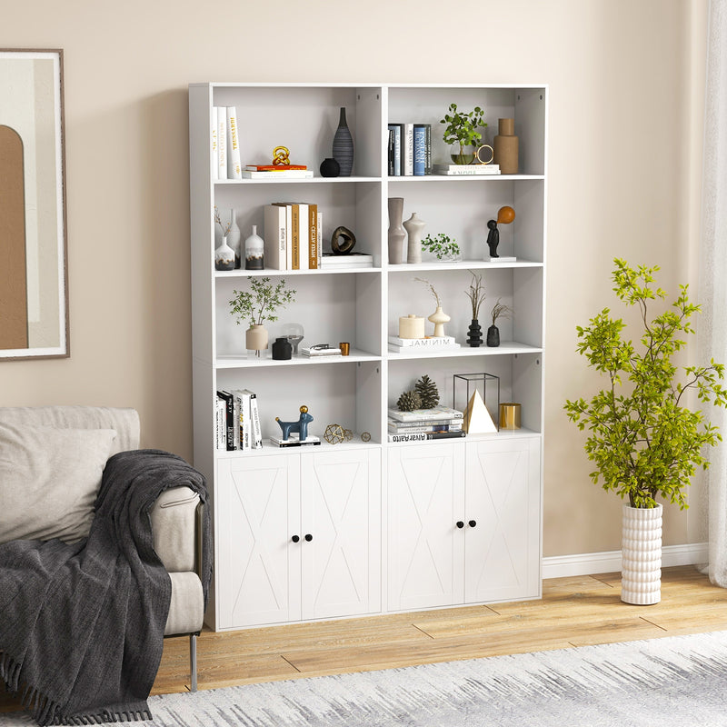 71 Inch Freestanding Bookshelf with 6 Shelves and 2-Door Cabinet-White