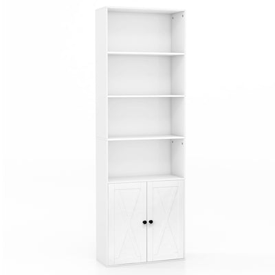 71 Inch Freestanding Bookshelf with 6 Shelves and 2-Door Cabinet-White