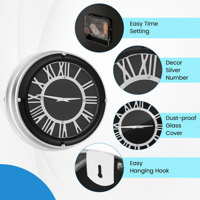 13.5/17.5 Inch Silent Wall Clock with Silver Frame-S