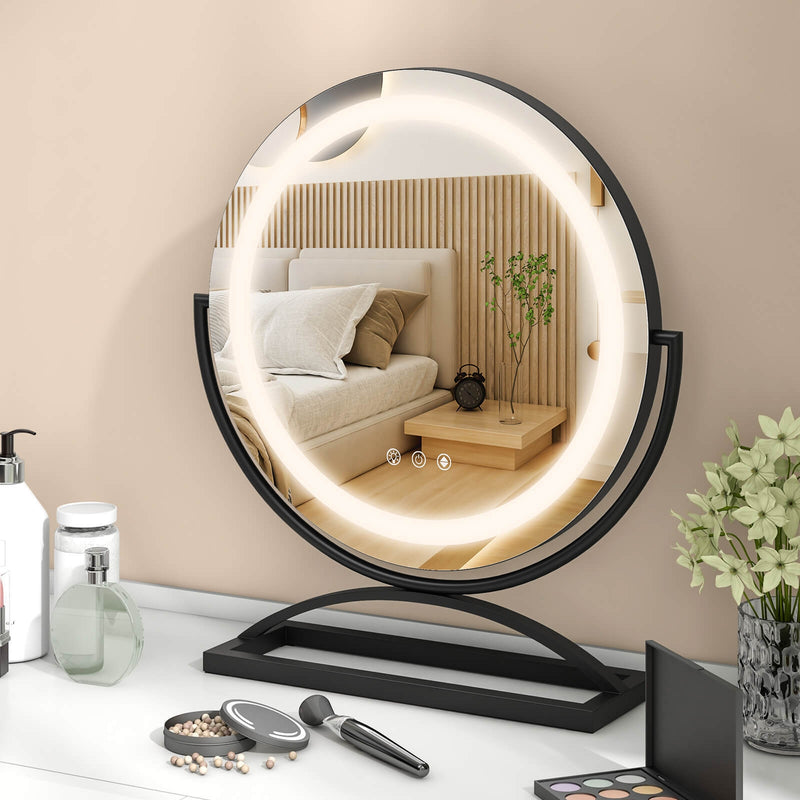 16 Inch Round Makeup Vanity Mirror with 3 Color Dimmable LED Lighting-Black