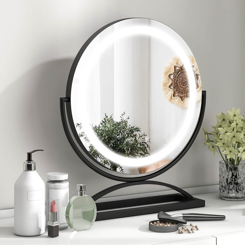 16 Inch Round Makeup Vanity Mirror with 3 Color Dimmable LED Lighting-Black