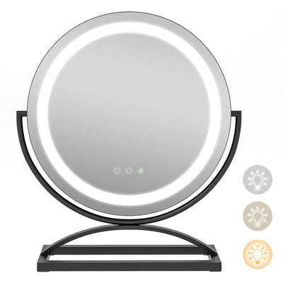 16 Inch Round Makeup Vanity Mirror with 3 Color Dimmable LED Lighting-Black