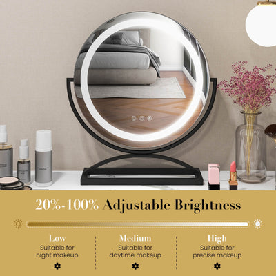 16 Inch Round Makeup Vanity Mirror with 3 Color Dimmable LED Lighting-Black