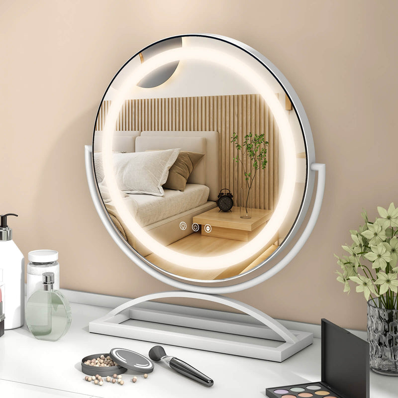 16 Inch Round Makeup Vanity Mirror with 3 Color Dimmable LED Lighting-White