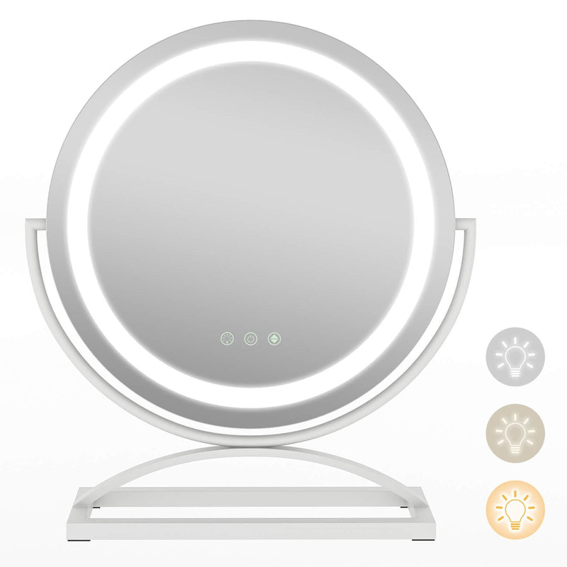 16 Inch Round Makeup Vanity Mirror with 3 Color Dimmable LED Lighting-White