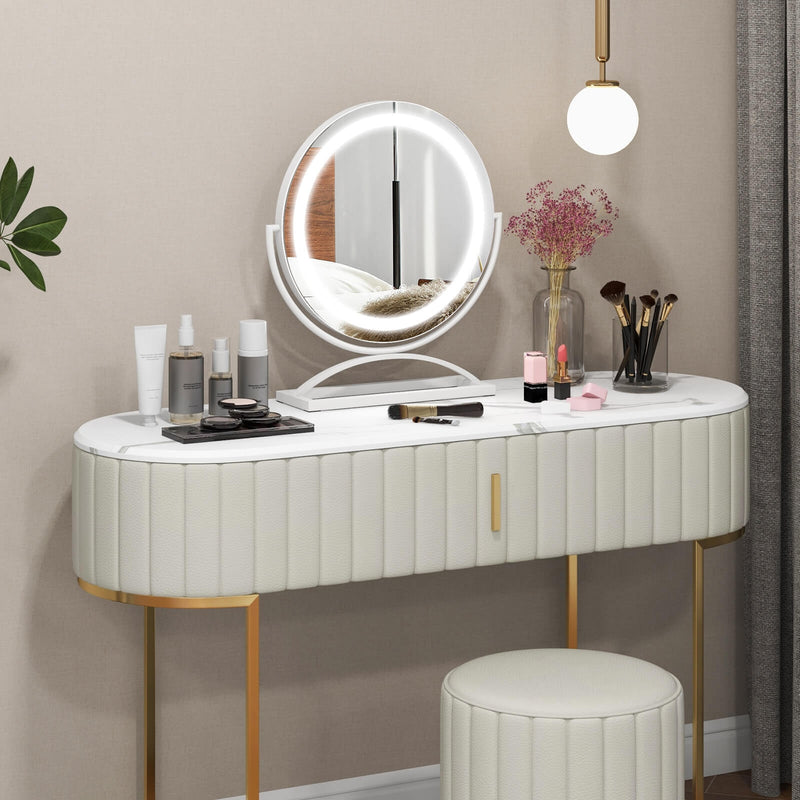 16 Inch Round Makeup Vanity Mirror with 3 Color Dimmable LED Lighting-White