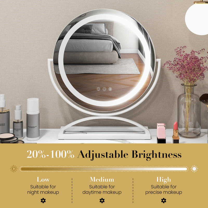 16 Inch Round Makeup Vanity Mirror with 3 Color Dimmable LED Lighting-White