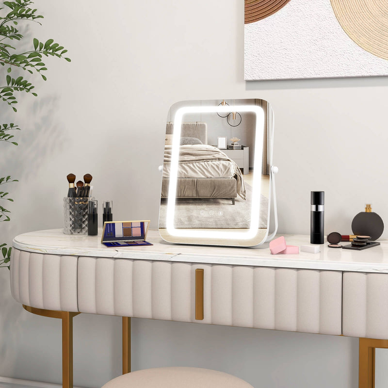 16 x 12 Inch Rectangular Vanity Makeup Mirror with 3 Color Dimmable Lighting-White