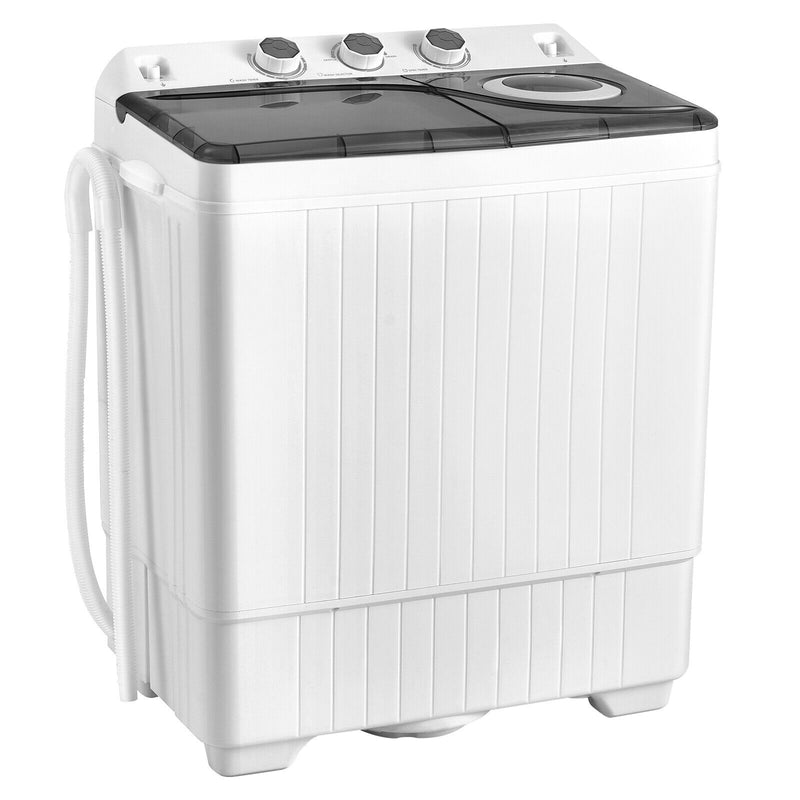 26 LBS Twin Tub Portable Washing Machine with Built-In Drain Pump-Gray