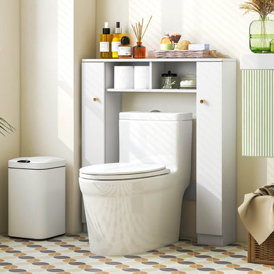 Over The Toilet Storage Cabinet with 2 Open Compartments and 4 Adjustable Shelves-White