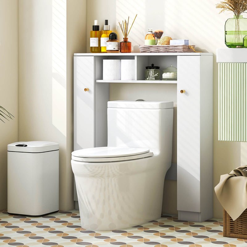 Over The Toilet Storage Cabinet with 2 Open Compartments and 4 Adjustable Shelves-White